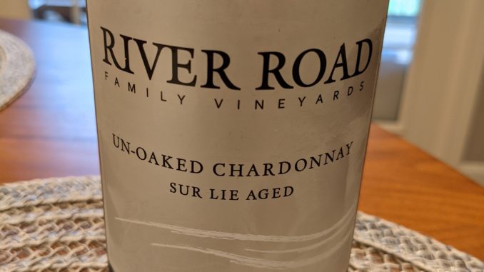 Image of a bottle of 2020 River Road Reserve Un-Oaked Chardonnay