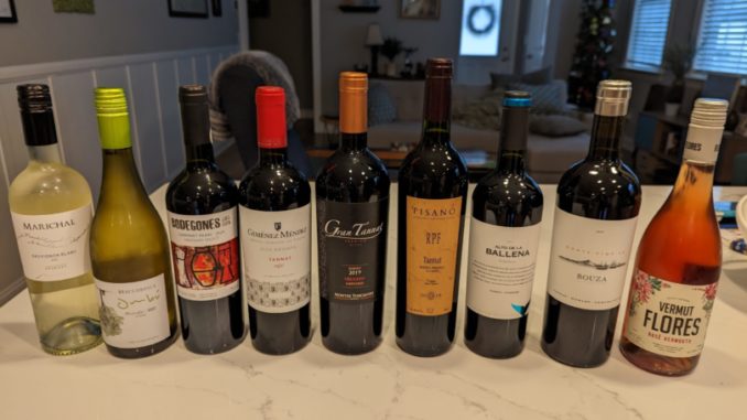 Image of a series of bottles of wine from Uruguay